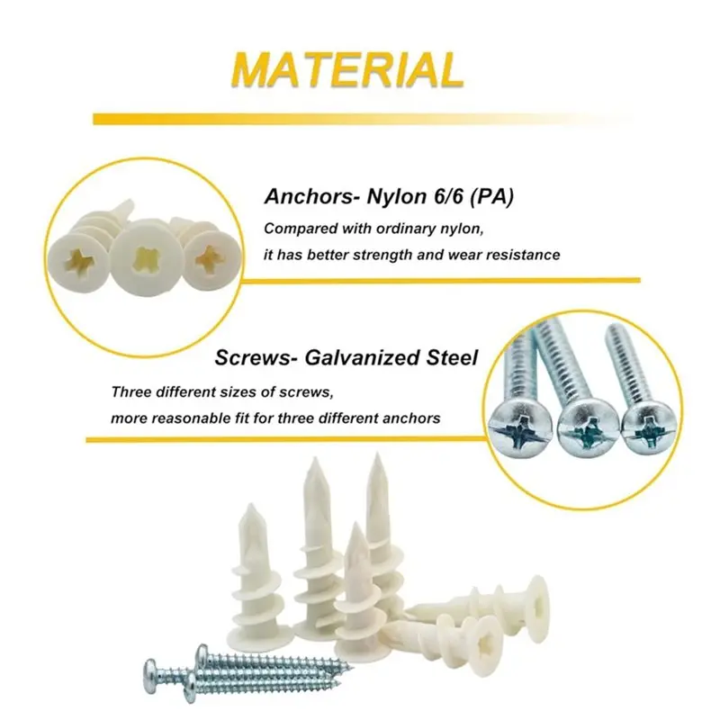 【Big Deal】Self-Drilling For Drywall Anchors(3 Sizes), 310PCS Nylon Plastic Wall Anchors And Screws For Drywall, No Pre-Drill Hol