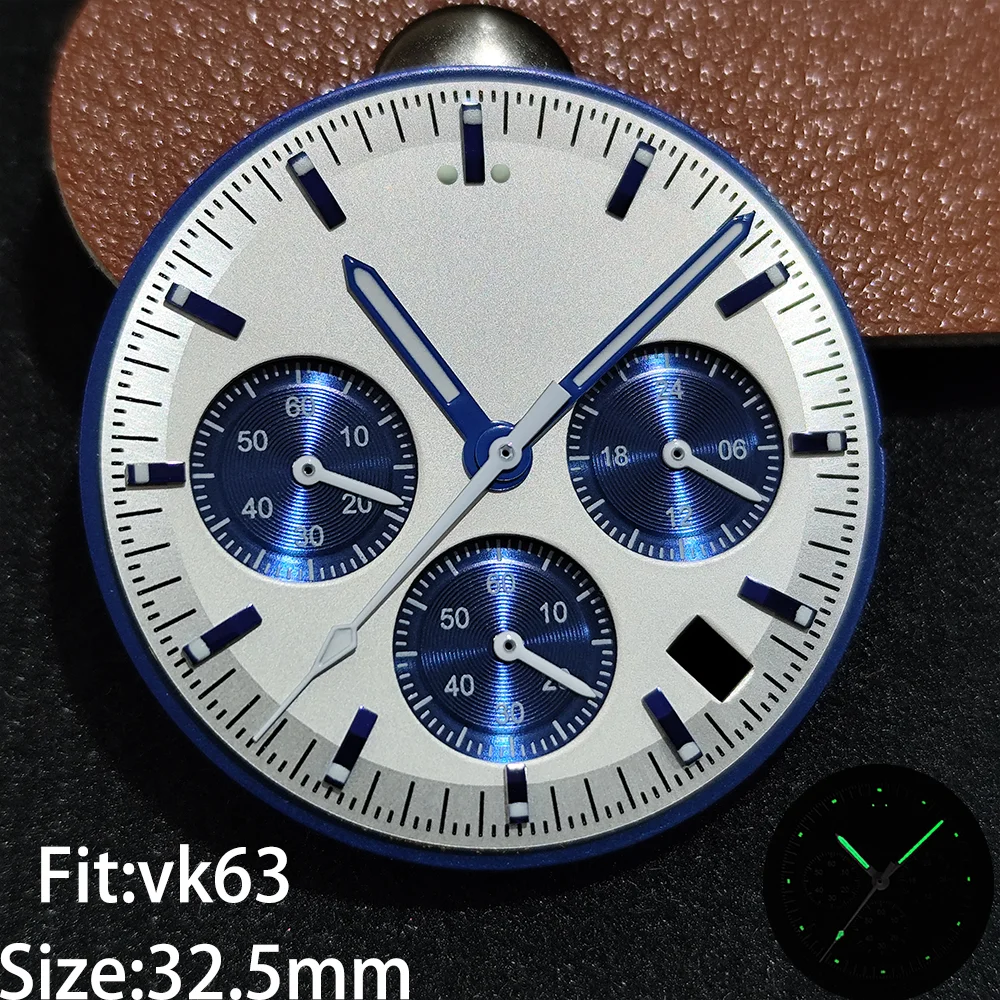 For VK63 32.5mm Dial and Watch Hands Green Luminous Watches Accessories Suitable for VK63 Quartz Movement new Accessory Parts