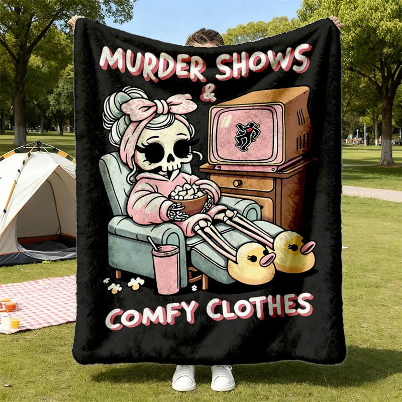 True Crime Flannel Blanket for, I Like Murder Shows Comfy Clothes Flannel Throw for True Crime Junkie, Funny True