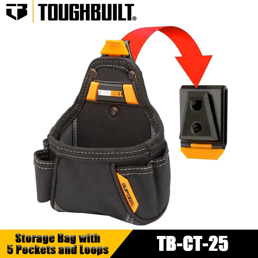 TOUGHBUILT TB-CT-25 Tape Measure/All Purpose Pouch with 5 Pockets and Loops Tool Bag Portable Storage Bag Belt Pouch Hand Tools