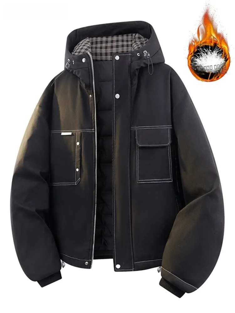 

Men's Hooded down Jaet Winter Thi Warm Trendy American Sle Parka Loose Large Size Workwear Coat Faion Urban Casual