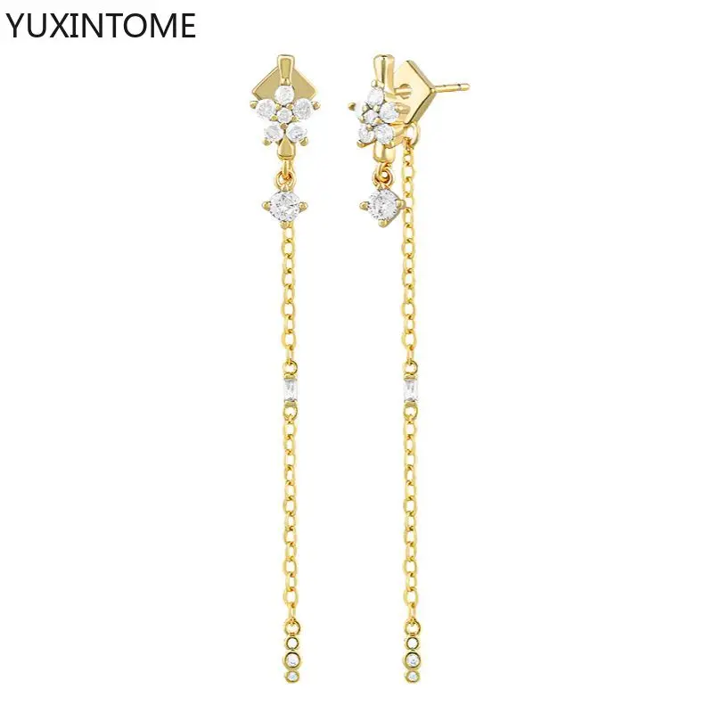 Women's 925 Silver Crystal Tassel Stud Earrings