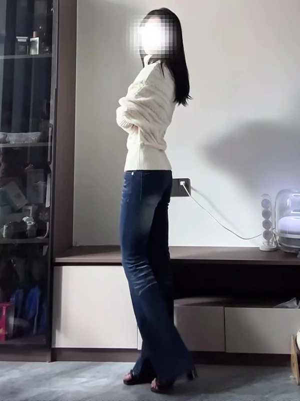 Thiened Fce 여성용 부츠컷 청바지 겨울 슬리밍 따뜻한 로우 웨이스트 빈티지 슬레 벨 보트 팬츠 여성 패션