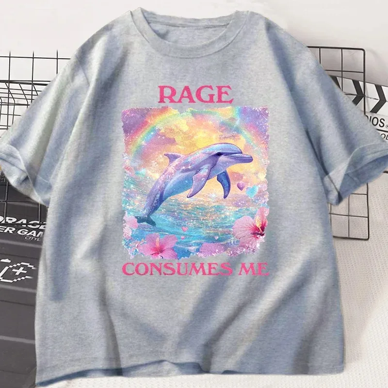 مضحك الغضب يستهلكني تي شيرت قصير الأكمام ميمي تي شيرت غريب سخيف دولفين خمر التي شيرت تتجه النساء مصمم الملابس