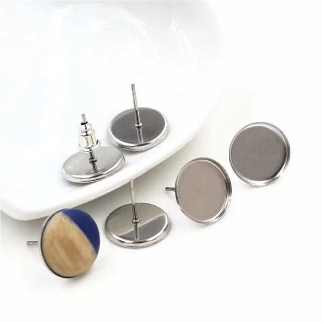 (Bez przejścia) 12mm 10mm 8mm 20 sztuk ze stali nierdzewnej kolczyki ćwieki, kolczyki puste/Base,Fit 8-12mm szklane kaboszony; Ramki na kolczyki