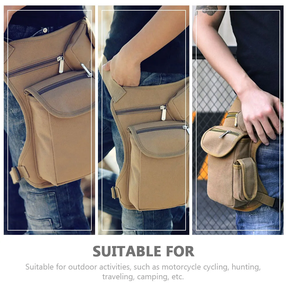 

Multipurpose Thigh Pack Leg Bag Motorcycle Canvas Khaki Waist Travel Bag Durable Lightweight Storage For Glasses Phones Cables