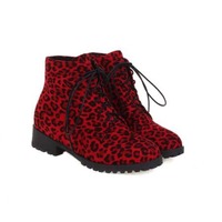 Leopard Printing Ankle Boots Women Chunky Heels Zipper Large Size 43 Winter Ladies Shoes Casual Botas Female Shoes