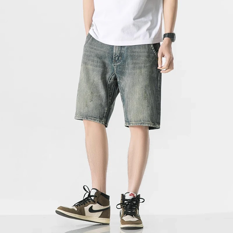 

Trend Men Summer Plus Size Loose Casual Denim Shorts American Retro Daily Versatile Jeans Male Lightweight Straight Short Pants