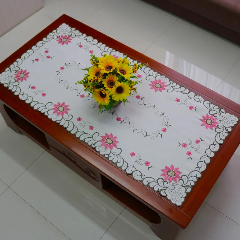 Luxury satin rose flowers Embroidery table cloth cover wedding tablecloth kitchen Christmas Table decoration and accessories