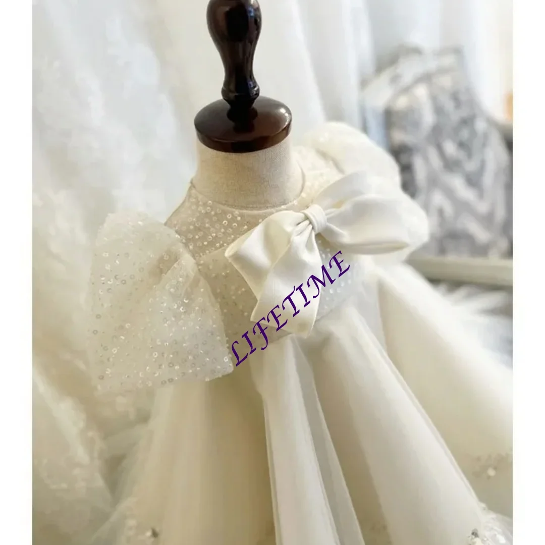 

Высококачественное платье принцессы в корейском стиле для маленьких девочек, белая блестящая пачка, наряд для свадебной вечеринки, платье с цветочным узором для девочек на день рождения