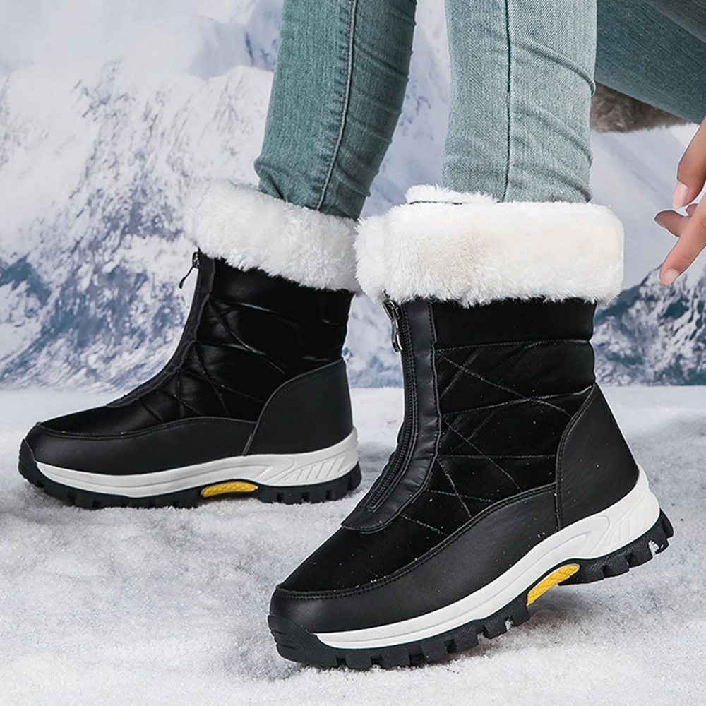 

Trendy Women's Faux Fur Snow Boots 2025 | Knee-High Warm Winter Boots with Chunky Heel, Non-Slip Waterproof Shoes for Cold Weath