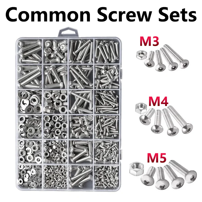 1/5 BOXES M3 M4 M5 Half Round Head Combination Set Cross Screw Nut Nut Nut Bolt Shim Assortment Kit