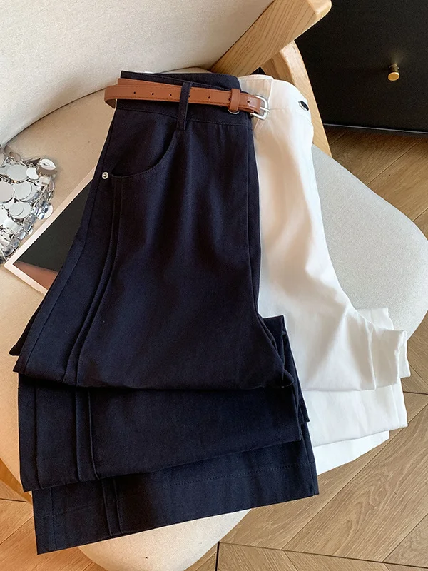 

Faionable Wide Leg Suit Pants for Women High Waist Cotton Casual Trousers Autumn Outfit Small Size Ele Sle