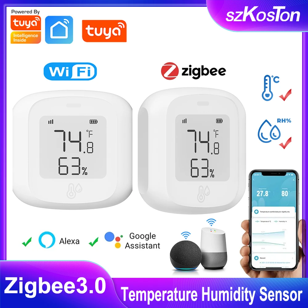 Tuya ZigBee3.0 Temperature Humidity Sensor WiFi Indoor Thermometer LCD Display Works with Alexa Google Smart Home Automation