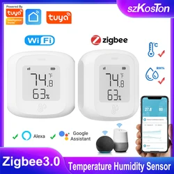Tuya ZigBee 3.0 Sensor de Temperatura e Umidade, Termômetro Interior WiFi, Display LCD, Funciona com Alexa, Google, Smart Home Automation