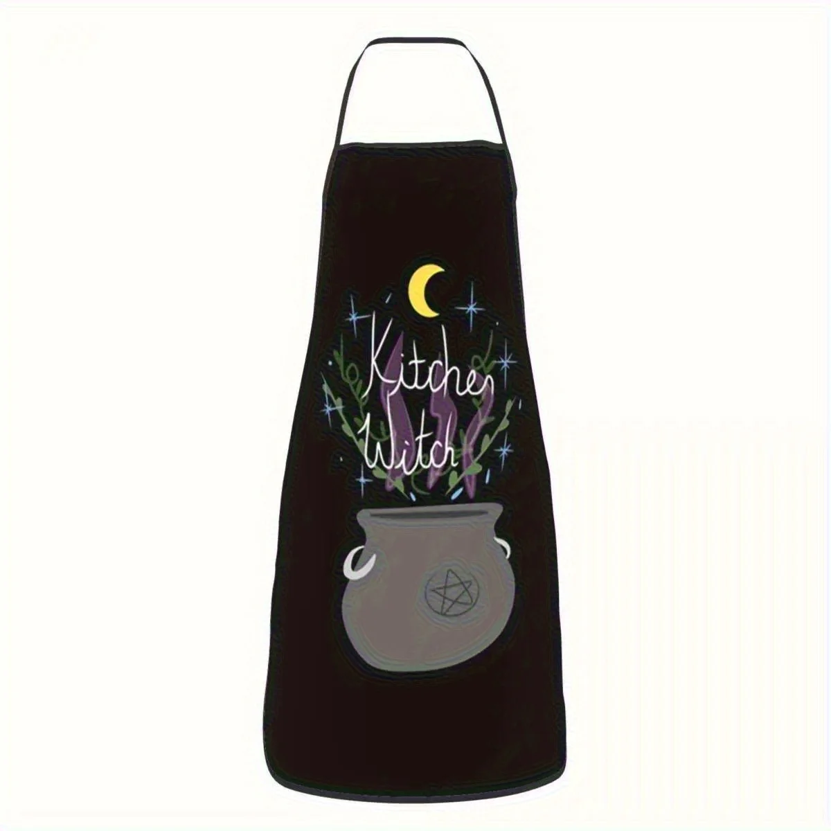 

1 шт. кухонный фартук ведьмы с котел, дизайн лунных звезд, тема викканской ведьмы, фартук для приготовления пищи и выпечки для взрослых, унисекс, черный