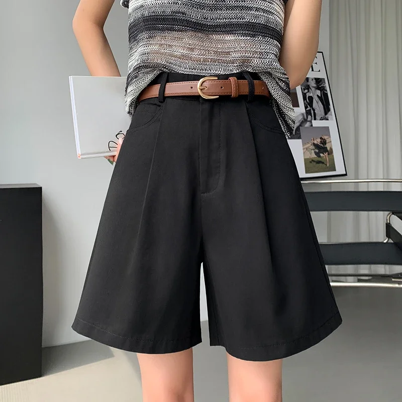 Vintage Cotton and Linen Women's Cargo Shorts Pants 2025 New Summer High Waist Solid Casual Loose Wide Leg Shorts for Women