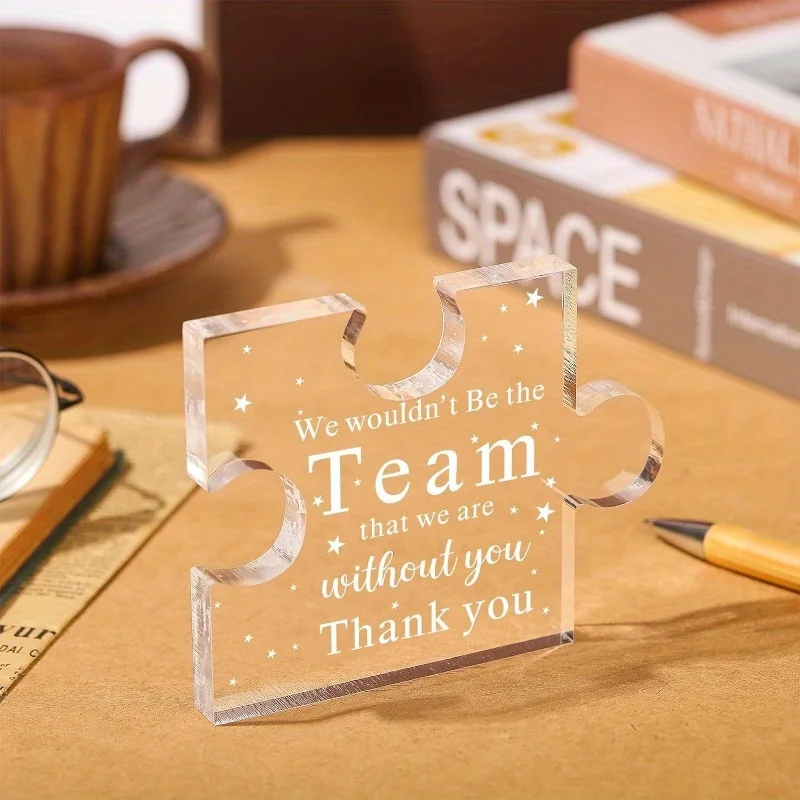 1pc Team Puzzle Shape Acrylic Ornament Team Gift Office Decoration Home Decoration Dining Table Decoration Bookshelf Decor