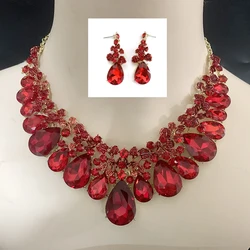 New Colors Necklace Earrings Set Rhinestone Bridal Jewelry Sets For Brides Wedding Party Costume Bijoux Femme Beauty Tearwater