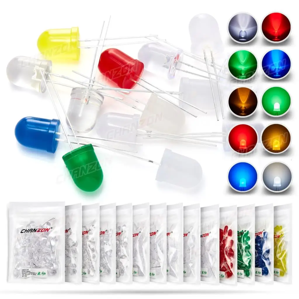 50 pz 10mm Diodo Emettitore LED Micro Indicatore Bianco Rosso Verde Blu Giallo 3 V FAI DA TE Circuito PCB Trasparente Diffusa Arduino Lampadina