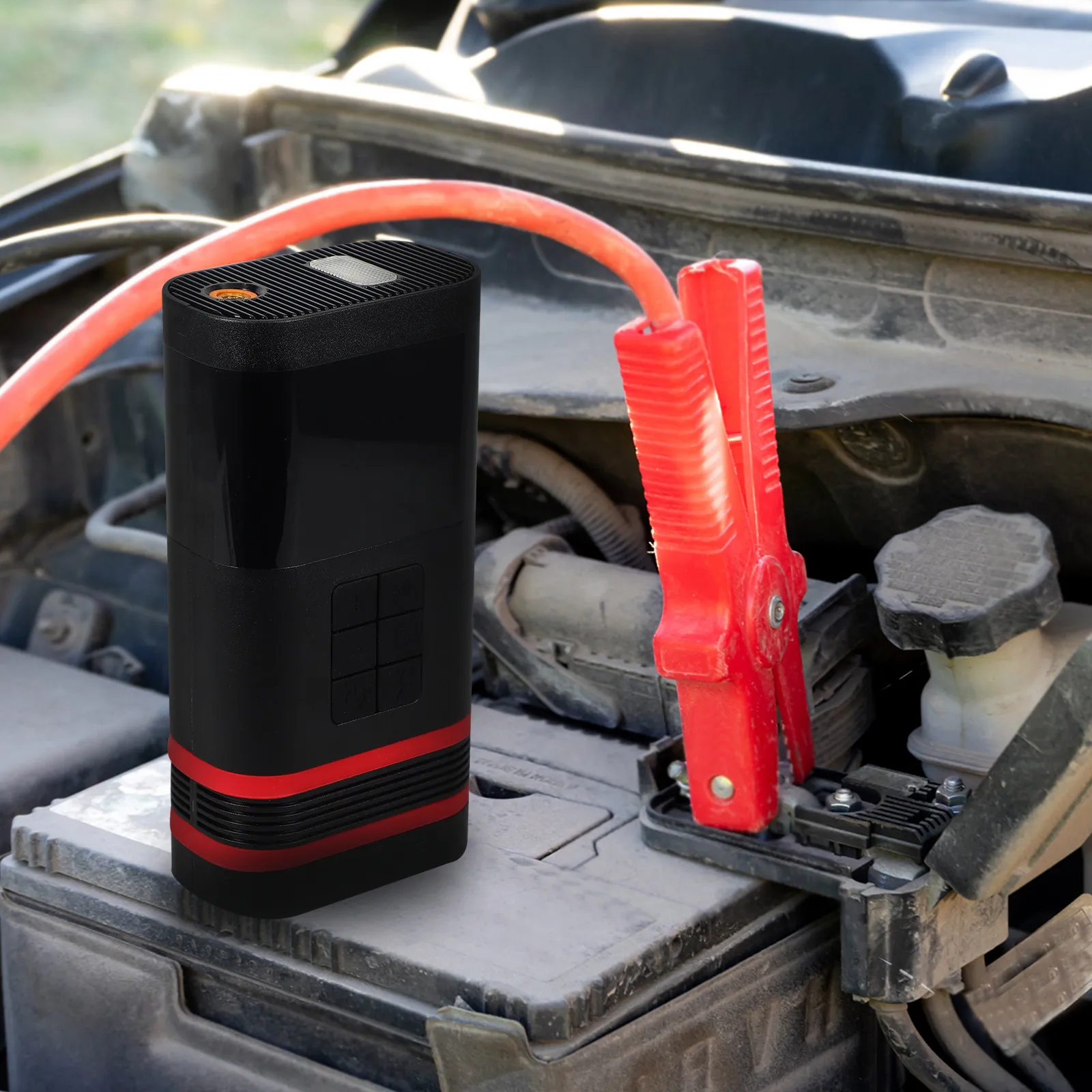 1Set Portable Vehicle Jump Starter Tire Inflator Battery Booster Emergency Flashlight Digital Display Compact Lightweight Power