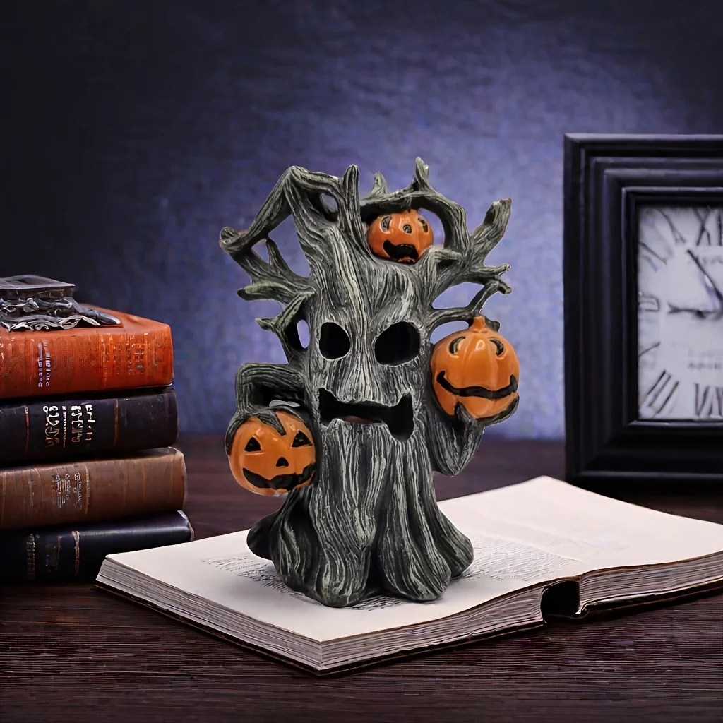 Estatua de monstruo de árbol de calabaza de Halloween, adorno de resina Vintage para decoración del hogar y la oficina, regalos de Navidad y Halloween, 1 Uds.
