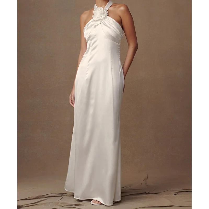 فستان حفلات صيفي فاخر من الساتان لعام 2024 أنيق ومثير وأنيق ثلاثي الأبعاد بدون أكمام مشد للمشاهير فستان سهرة لحفلات الكوكتيل