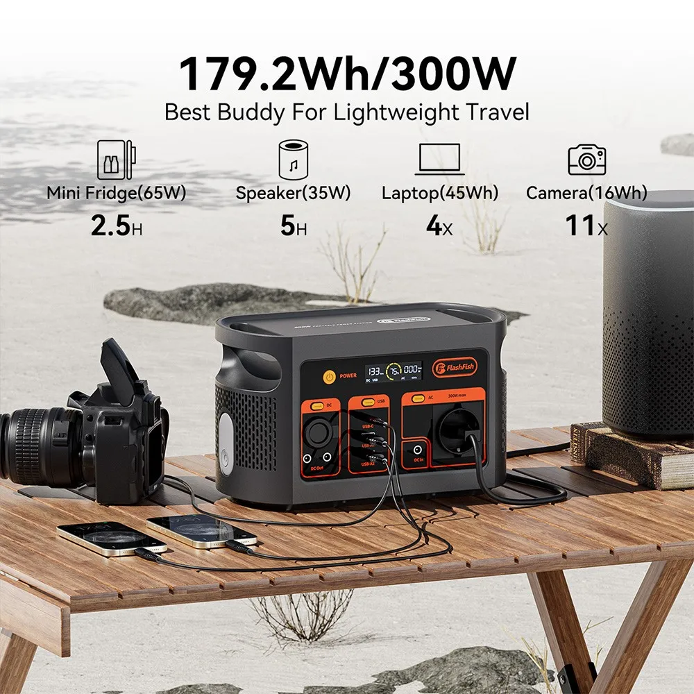 Flashfish E103 300W Portable Power Station, 179.2Wh LiFePO4