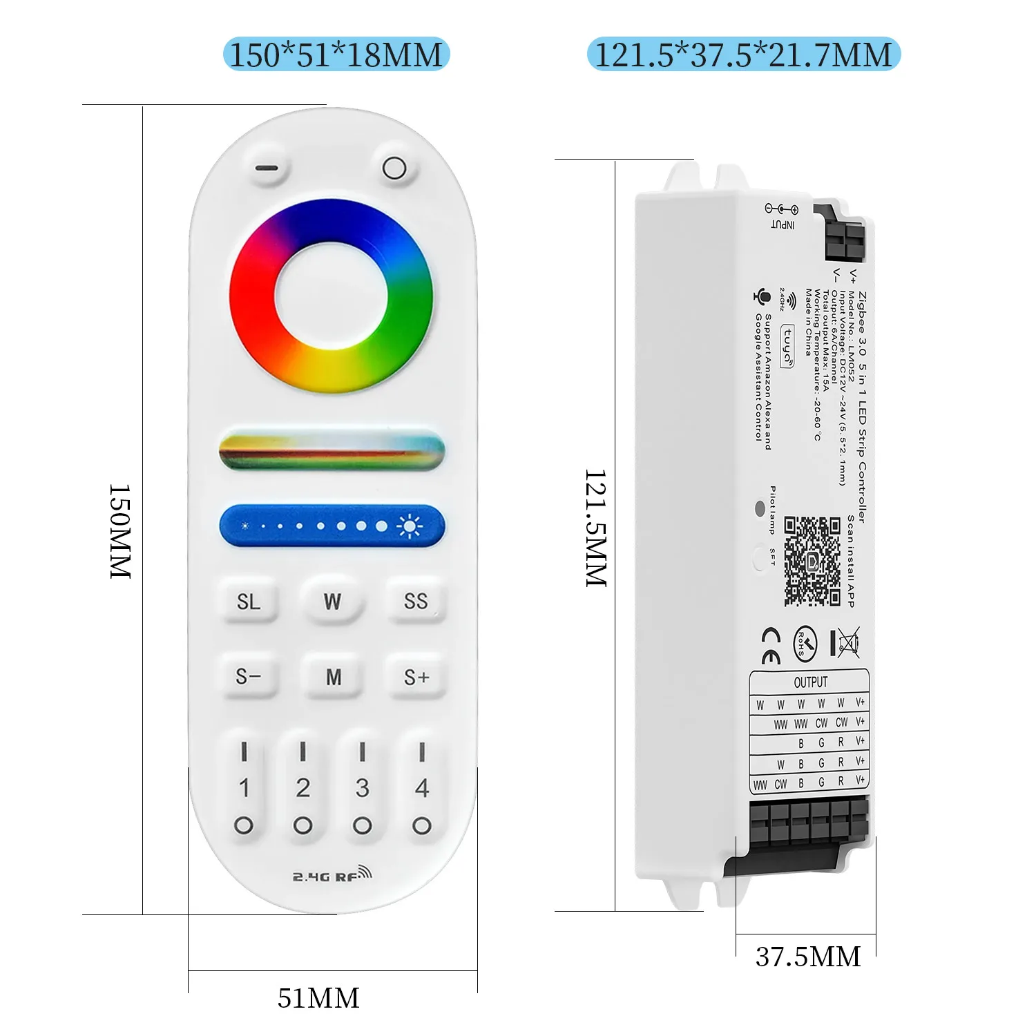 Zigbee 3.0 RGBCCT WiFi 2.4GHz LED Controller 5 in 1 Hue Bridge Tuya Dual Mode Gateway Smart Things Alexa Google Assistance 5-24V