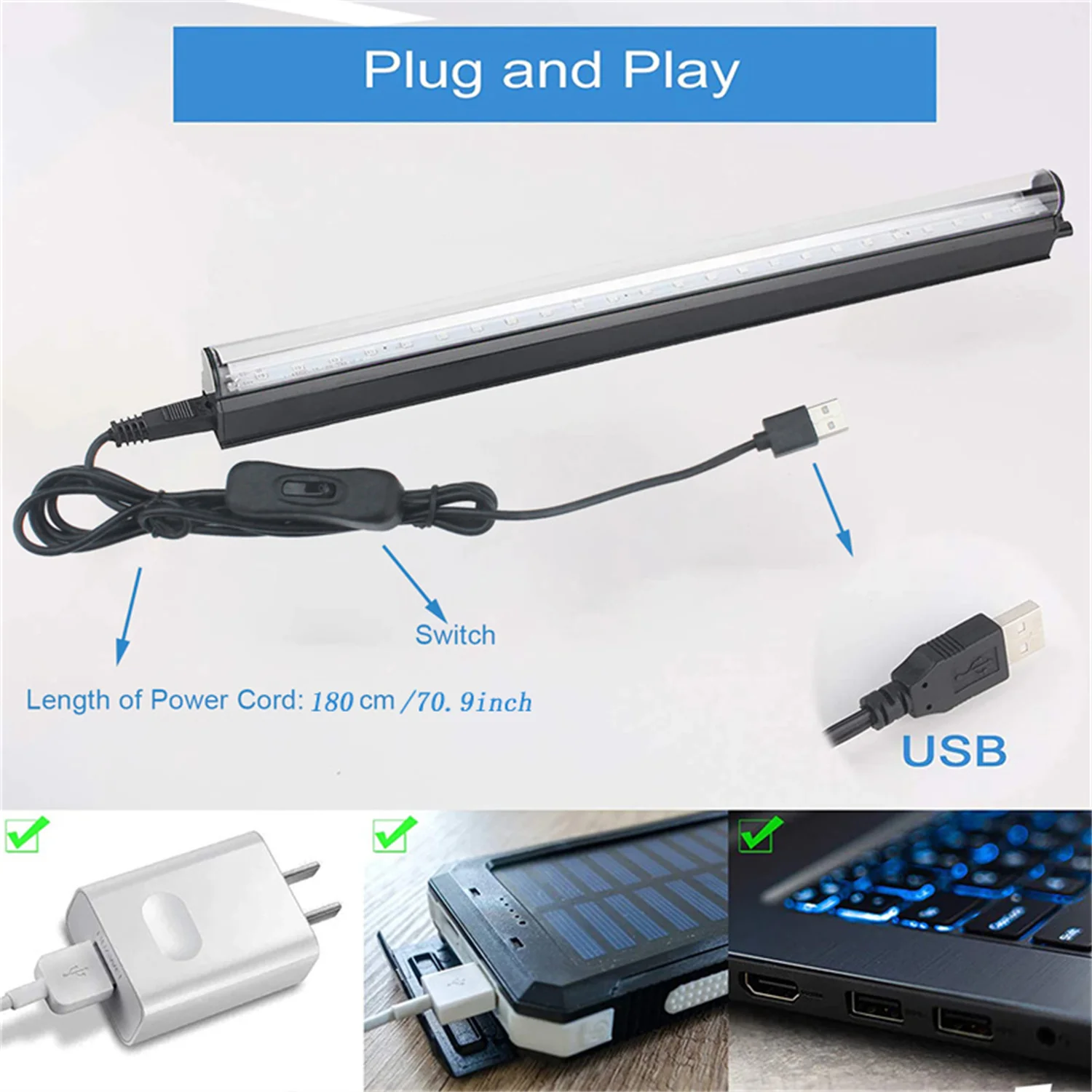Black Light Tube 5W USB UV LED Black Light Lamp 395 nm Black Light Bar Light Effect Party Light Stage Lighting with Switch