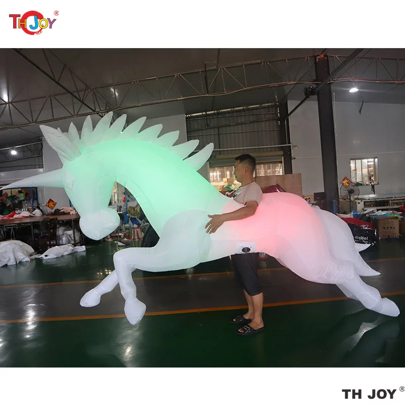 Free Air Shipping 3m Long Fantastic Giant White Inflatable Horse Costume With LED Light For For Parade Event Performances