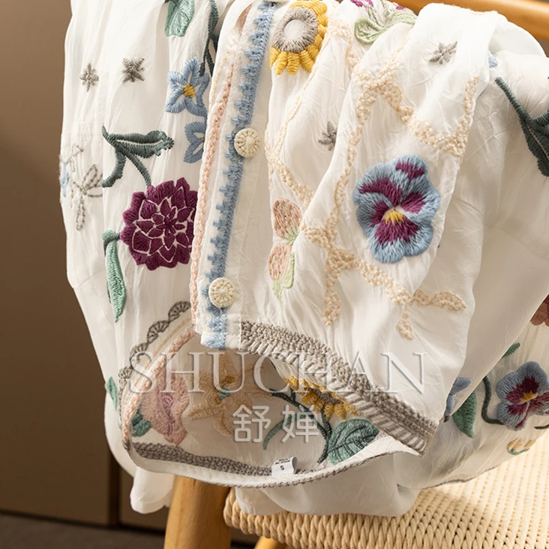 Sweet Garden, Beauty Luxury Heavy Industry Embroidery Hazy Long-sleeved Sunscreen Shirt Women 1Y21