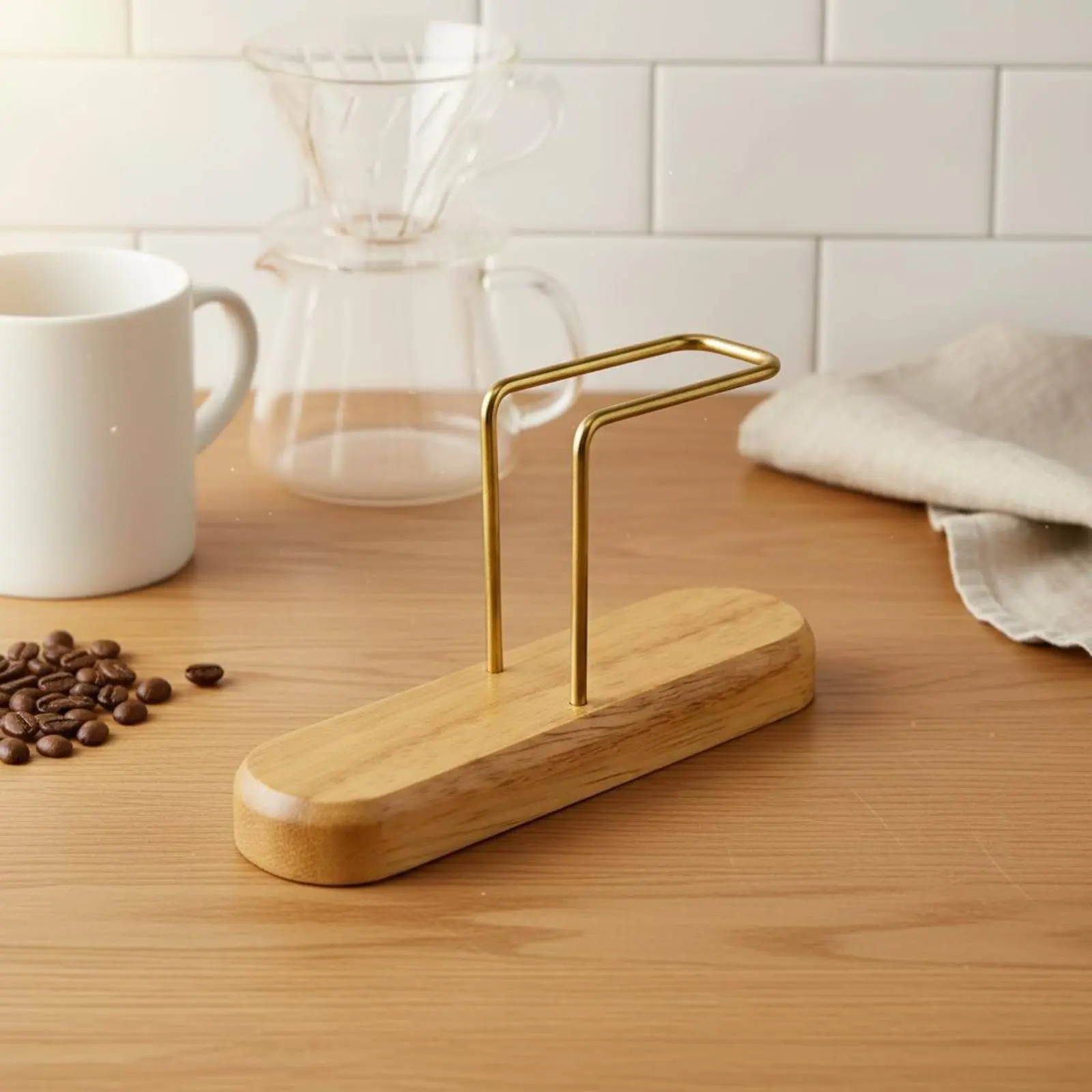 Walnut Wood Coffee Strainer Holder Minimalist Design Fan-Shaped Strainer Paper Rack Keeps Counter Tidy Debris-Resistant - view 3