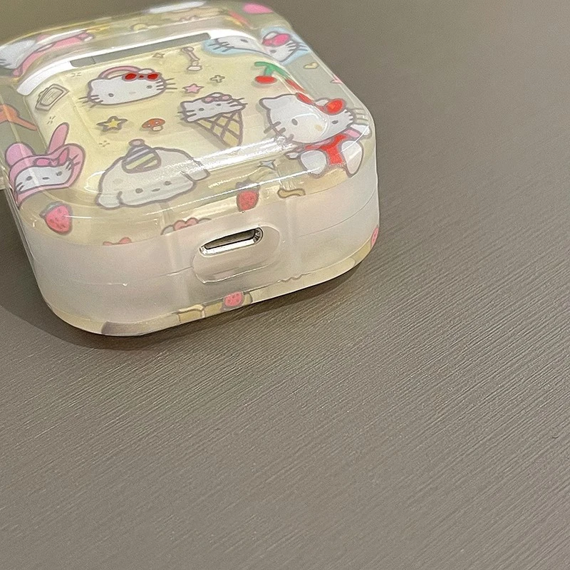 Custodia creativa traslucida Kawaii Hello Kitty per AirPods 3 2 1 Pro Sanrio Anime Accessorio Custodia protettiva alla moda con pendente