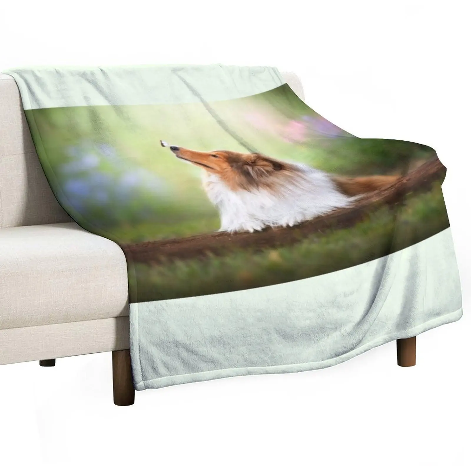 

Rough Collie dog relaxes in the garden Throw Blanket Luxury Throw Decorative Sofa Bed Decorative Beds Blankets