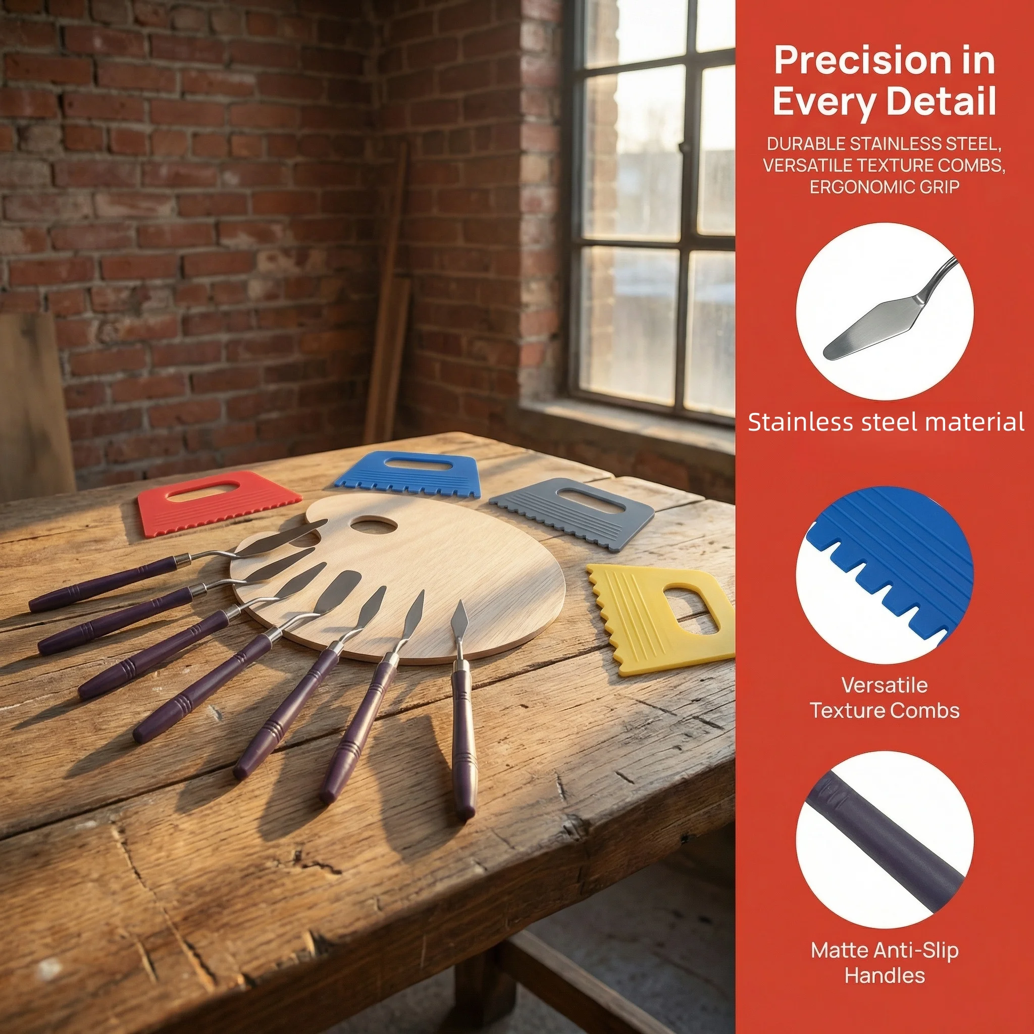 12Pcs Painting Tool Set, Palette Knives, Texture Scrapers & Wood Palette for Oil Acrylic, Art Supplies for Artists & Students