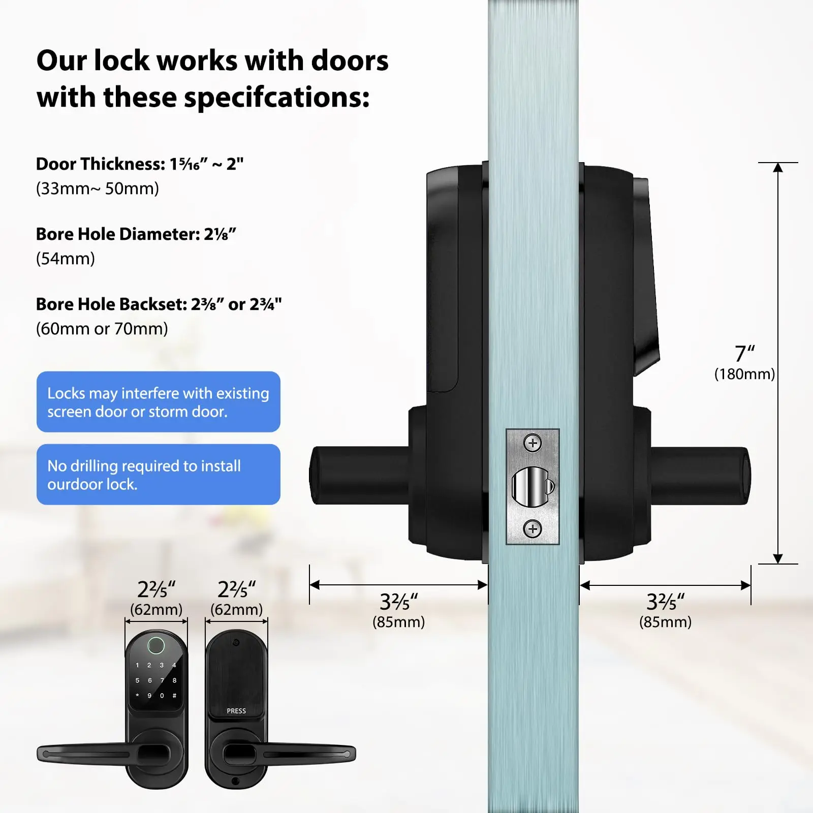 ttlock Smart Lock Fingerprint Door Lock Keyless Entry Door Lock with Reversible Handle Matte Black