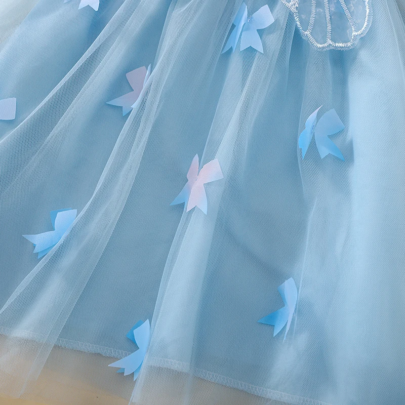 Adorabile abito da principessa in tulle per bambine con ali scintillanti e dettagli con fiocco per abiti estivi da festa in spiaggia - Elegante e