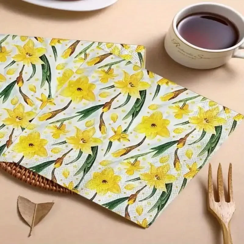 النرجس مع أوراق نمط المناديل المتاح ورقة المفارش DIY بها بنفسك حفلة عشاء الجدول إعداد ورق زينة إبداعي