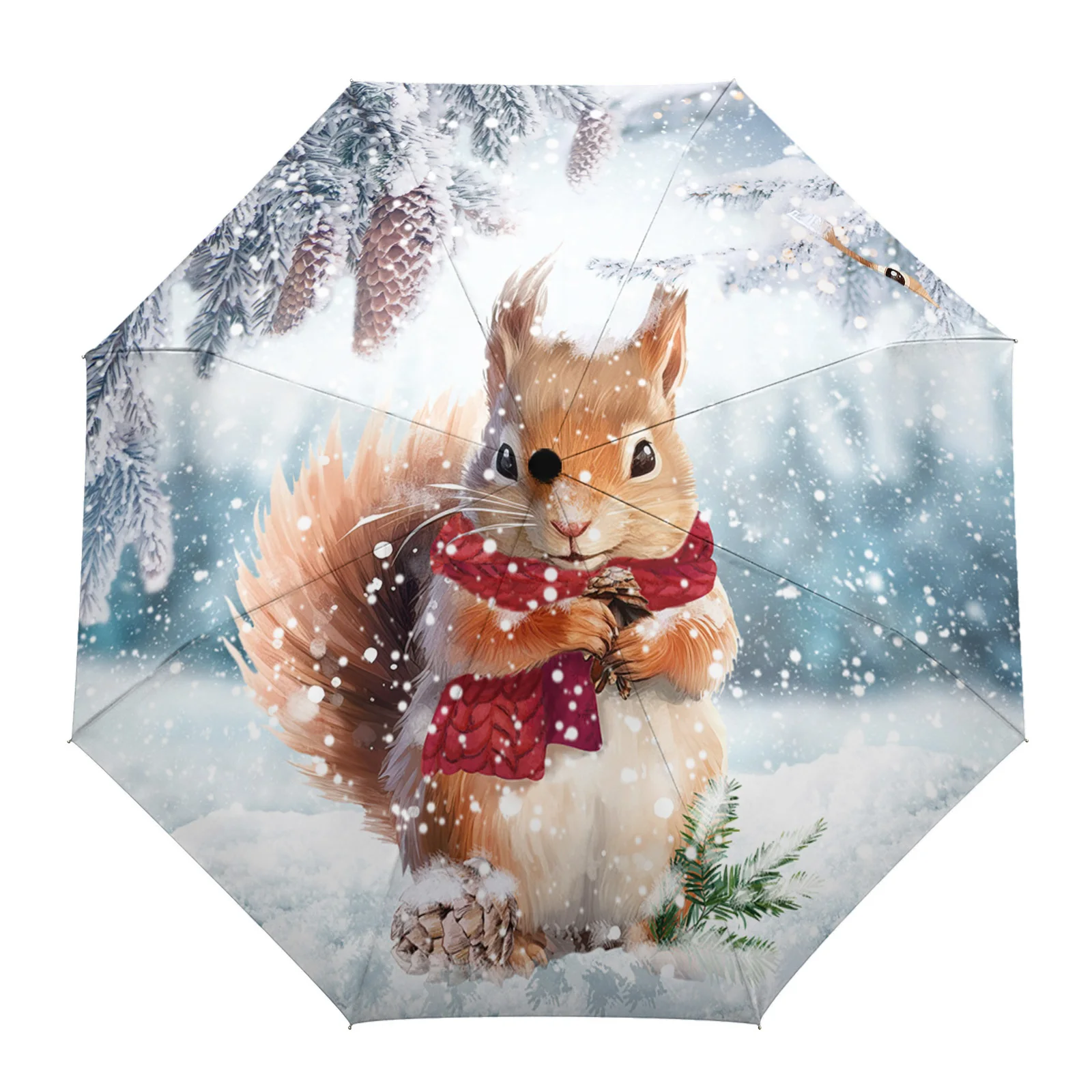 Christmas Snowflake Squirrel Christmas Tree Fully-automatic Umbrella for Outdoor Adults Umbrella Foldable Eight Strand Umbrella