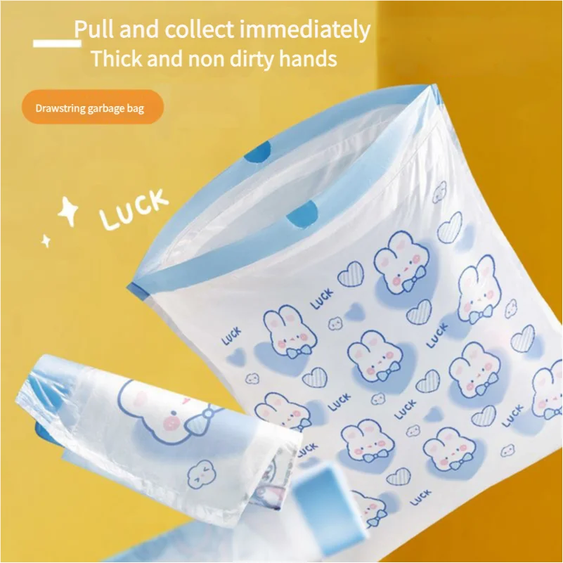 Lovely Cartoon High-quality Blue Heart Rabbit Drawstring Household Kitchen Portable Thick Garbage Bag with Printing 100 Pieces