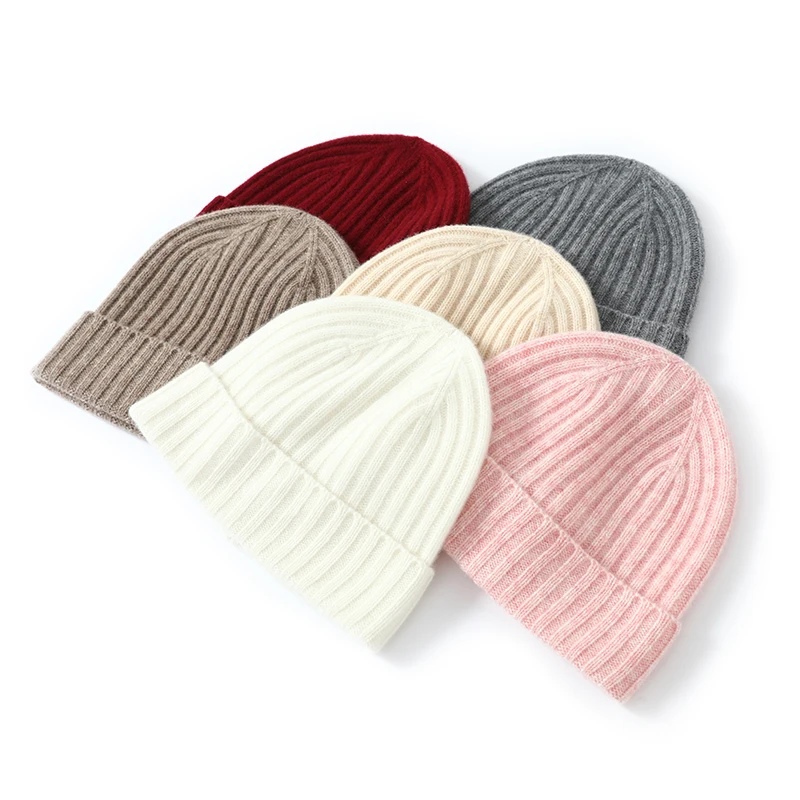 100% Merino Wool Unisex Flanging Hat Winter Warm Knitted Casual Cap Joker Solid Color Beanie For Men and Women