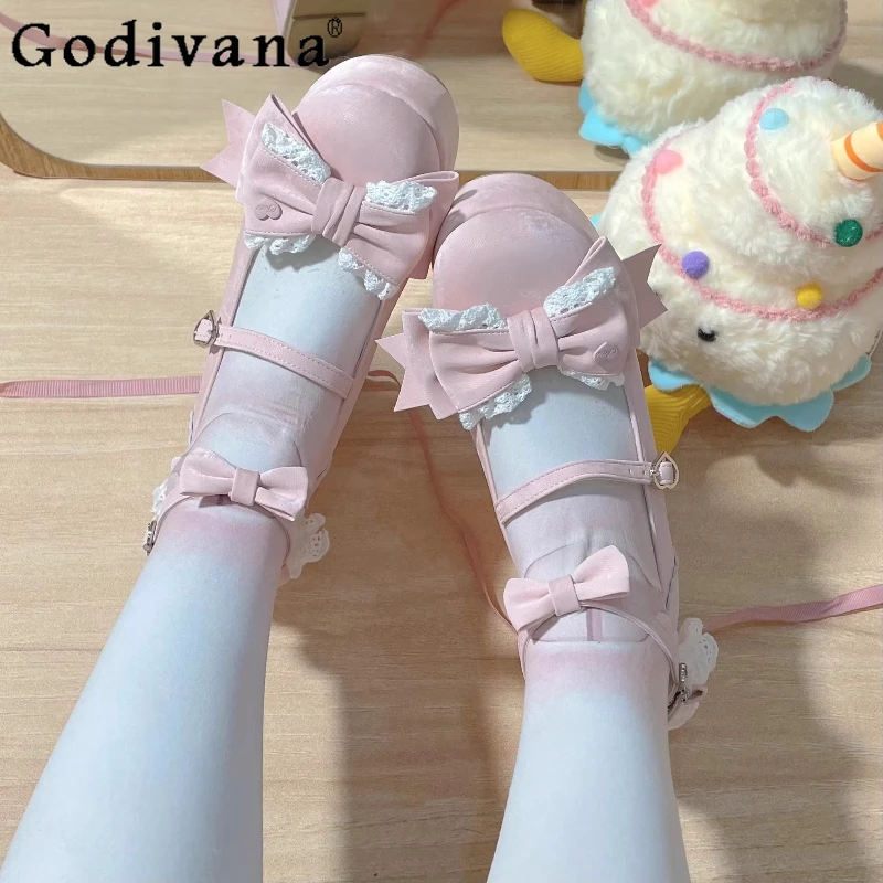 

Original Lolita Platform Shoes Spring and Autumn Girl Sweet Cute Bow Y2k Mary Jane Shoes Sweet Princess Tea Party High Heels
