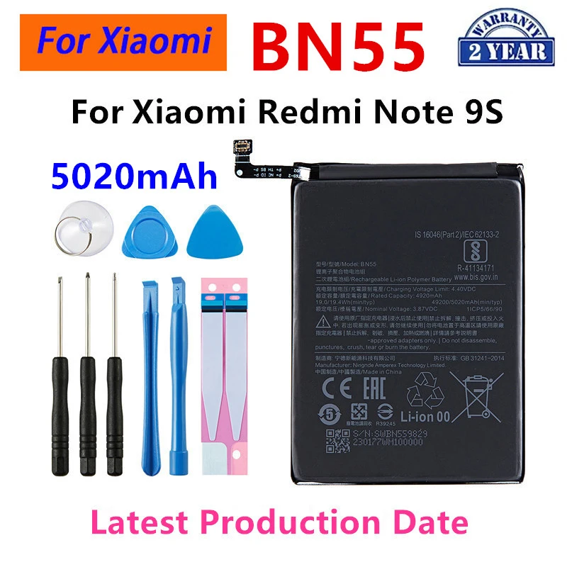 

Brand New BN55 5020mAh Battery For Xiaomi Redmi Note 9 S Note 9S Note9S Phone Replacement Batteries +Tools