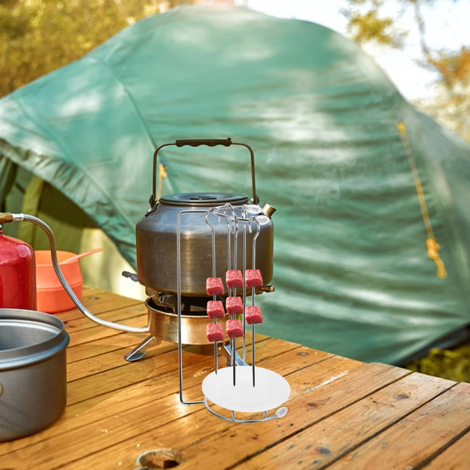 

2Sets Bbq Hanging Rack Stainless Steel Barbecue Hanger Portable Detachable Hanging Grill Food Rack Outdoor Oil Drip Plate