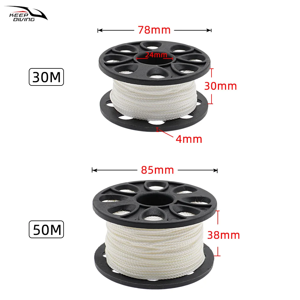 1 قطعة 30 متر/50 متر الغوص عززت النايلون بكرة إصبع بكرة مع الفولاذ المقاوم للصدأ مزدوجة نهاية هوك SMB غواص أدناه المعدات