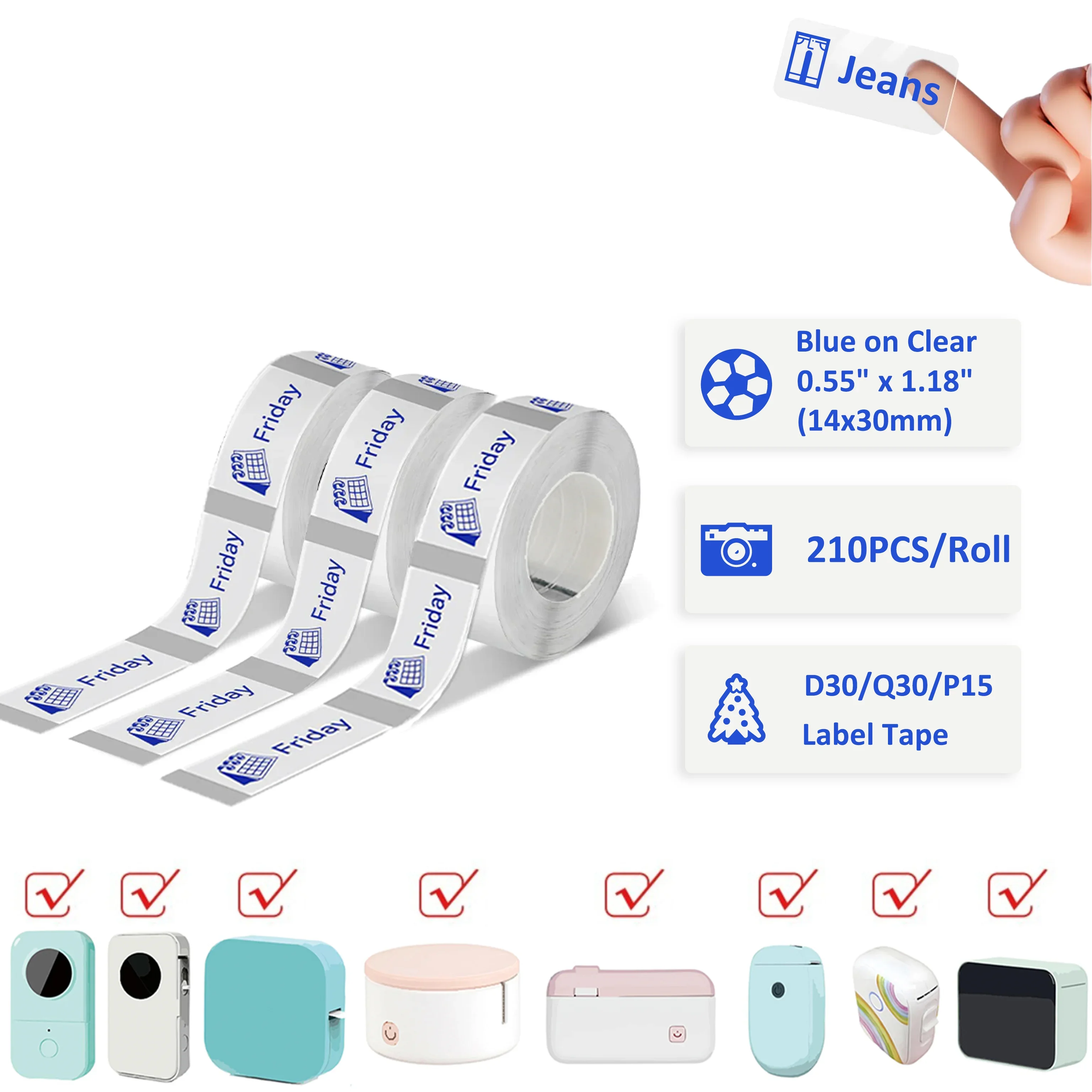 

14x30mm(0.55"x1.18") Transparent Self-Adhesive Stickers Thermal Paper Inkless Pringting For D30 D35 Q30 Q30S Q31 Label Makers