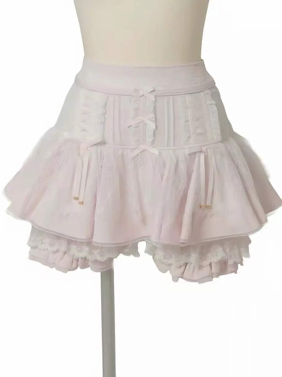 Cute LIZ Lolita Skirt Birthday Gift Sweet Tulle Cake Skirt Pumpkin Shape Loose Fit Embroidered Ruffle Belted Asymmetric Polye...