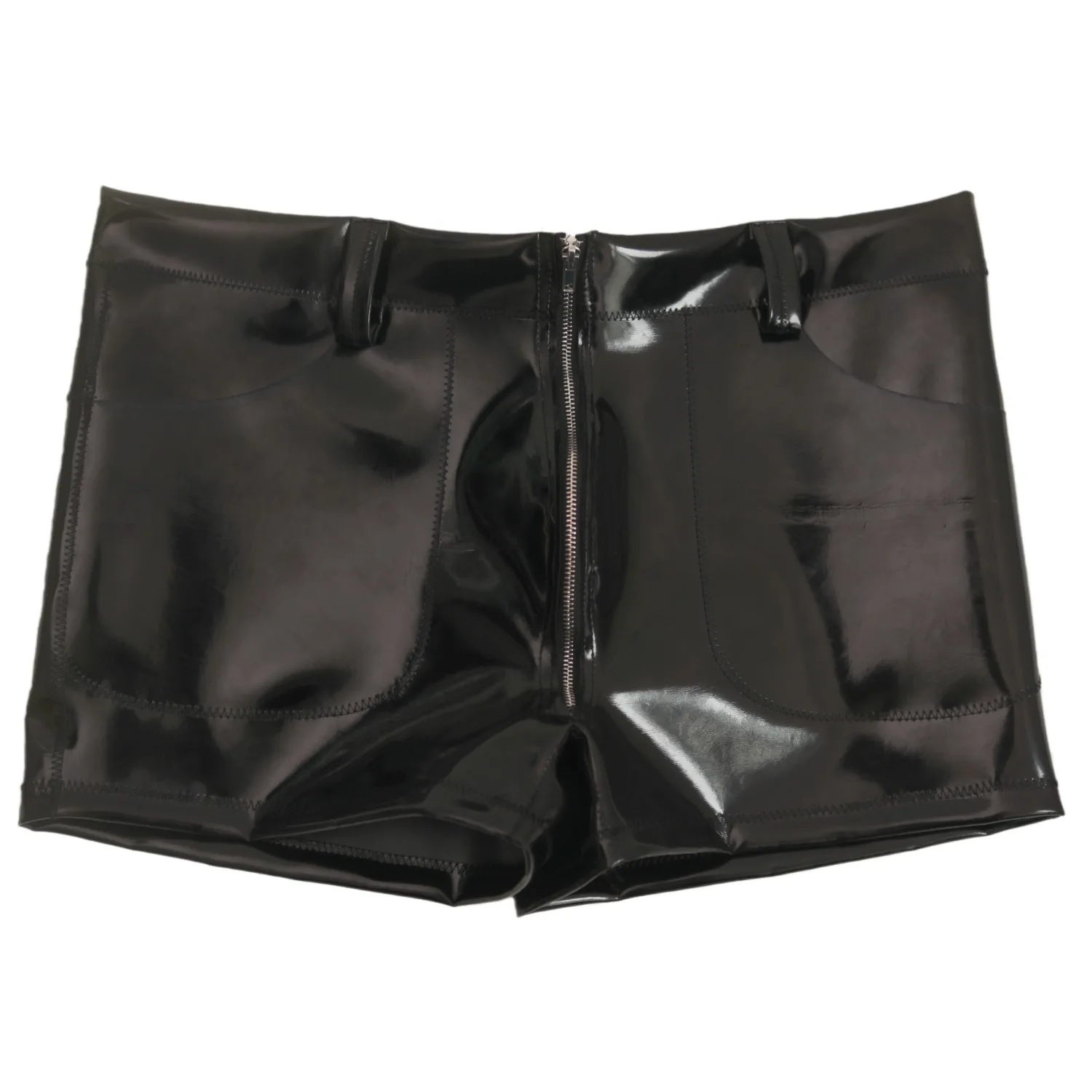 

Sexy Men Pu Hot Shorts Fashion Cloth Latex MenBoxer Shorts PVC Shiny PU Sexy Nightclub Tight Shorts Zipper Stage Punk Shorts