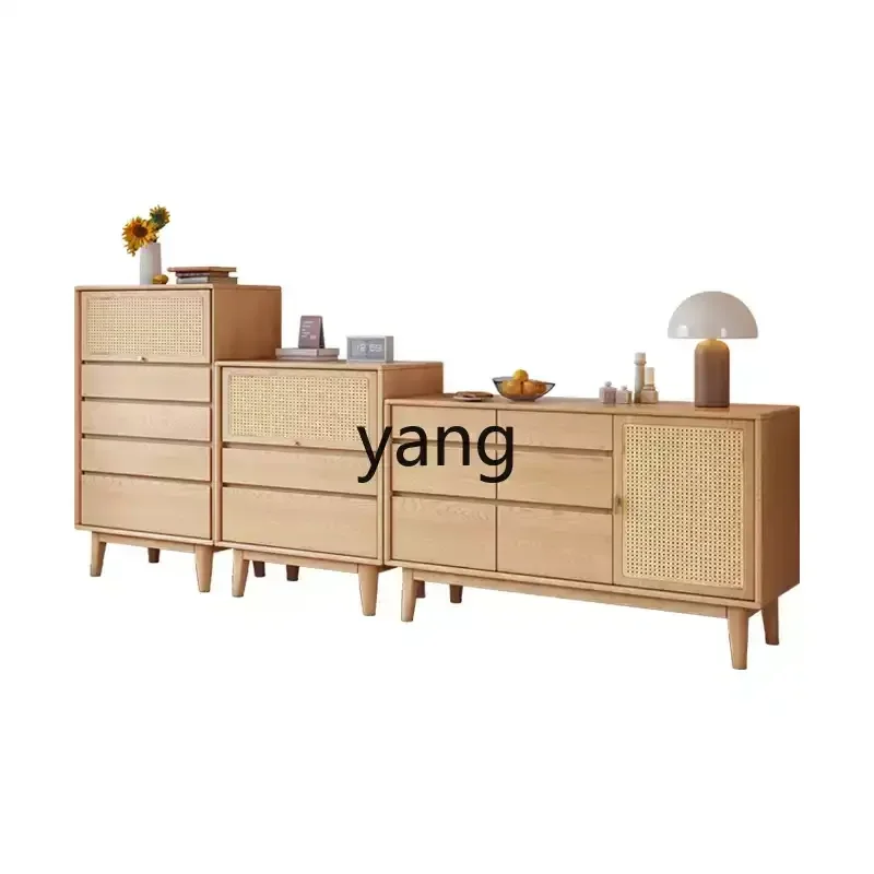 xyy full solid wood chest rattan living room against the wall modern simple bedroom drawer locker